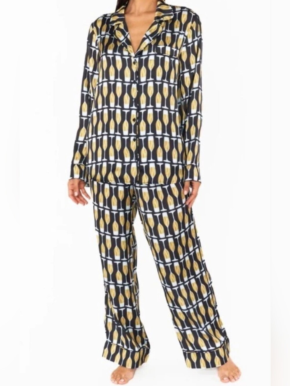 Show Me Your Mumu Classic PJ 2 Piece Set Champagne Motif Silky XL